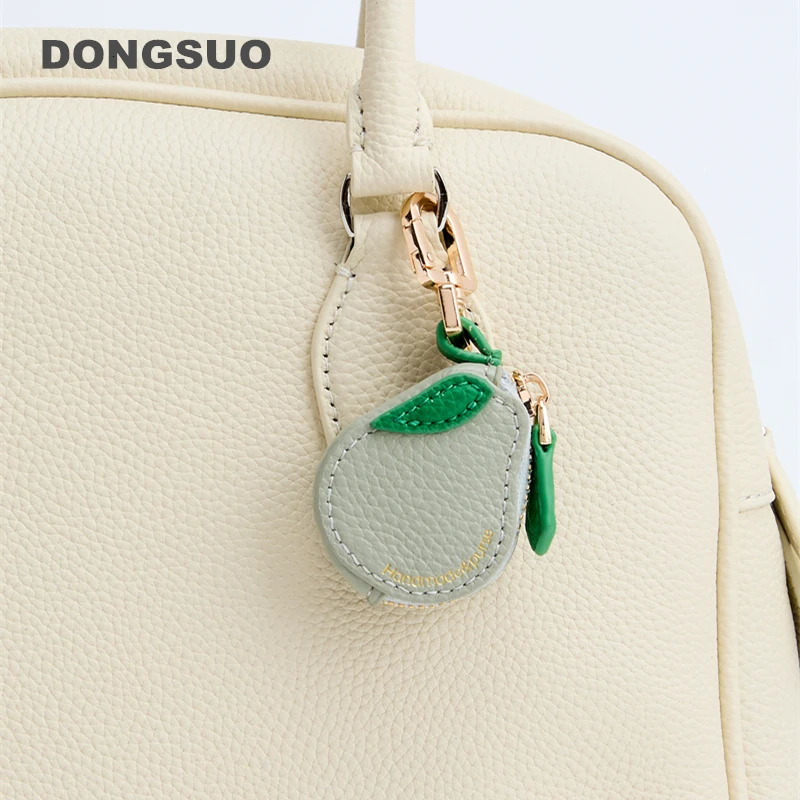 Pear Fruit Charm coin purse genuine leather cute key chain mini pouch Wallet gift for Airtag girl women 250605