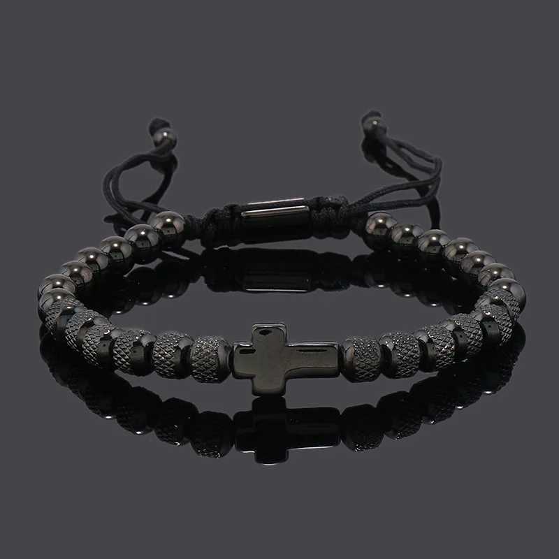 Luxury Stainless Steel Cross Charms Men Bracelet For Women Titanium Steel Beaded Jewelry Gift Adjustable Bracelet W250606