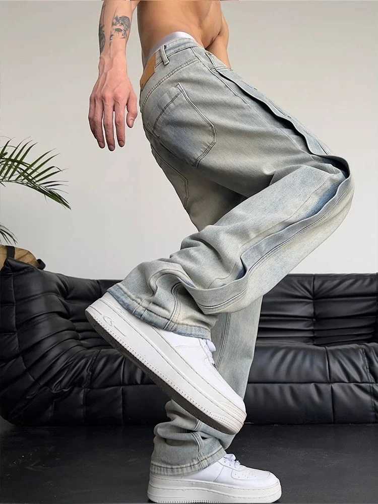 Loose Baggy Mens Jeans Low Rise Trousers Summer Male Cowboy Pants Aesthetic Stylish Y2k Streetwear Original Denim Goth Retro Xs Z250605