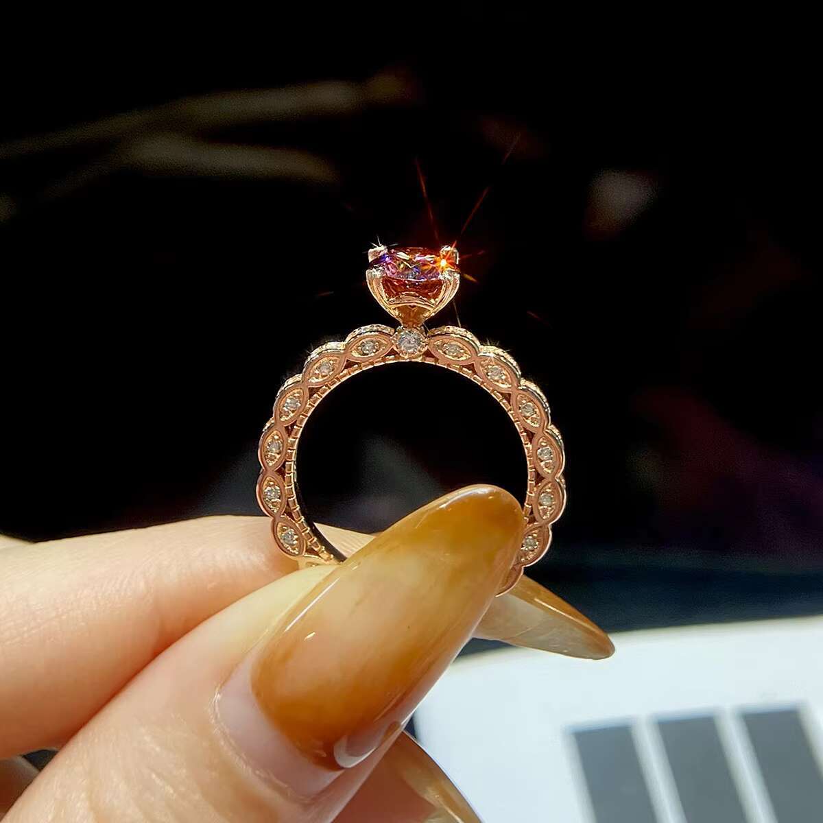 925 Sterling Silver 18k Rose Gold Plated Gra CertificateRound Shape Moissasnite Wedding Ring Women ATTAGEMS Fine Jewelry