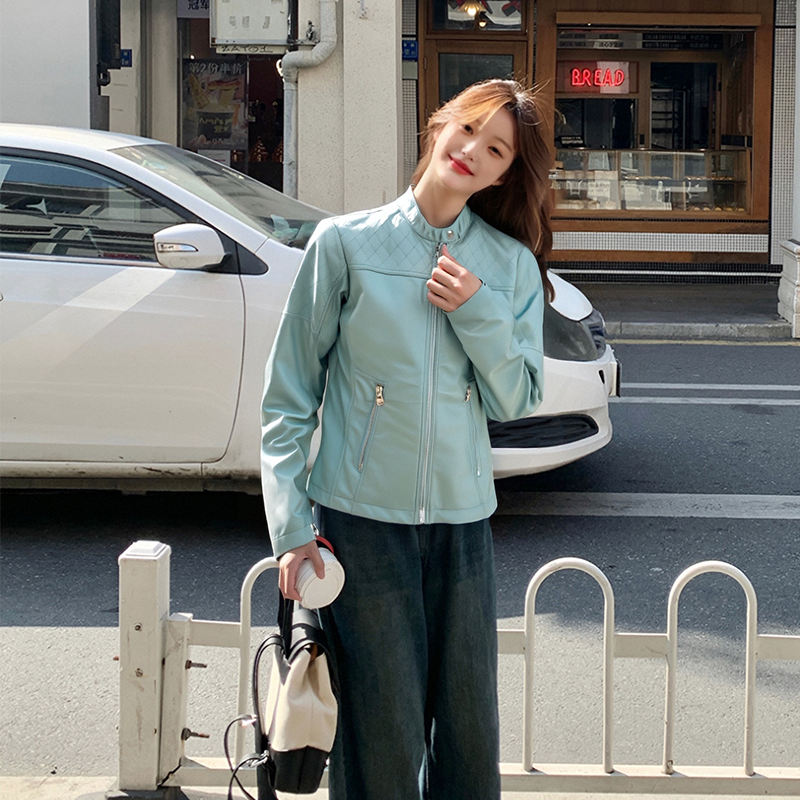 New women's leather jacket short Korean version slim fit sheep leather jacket stand up collar small jacket trendy