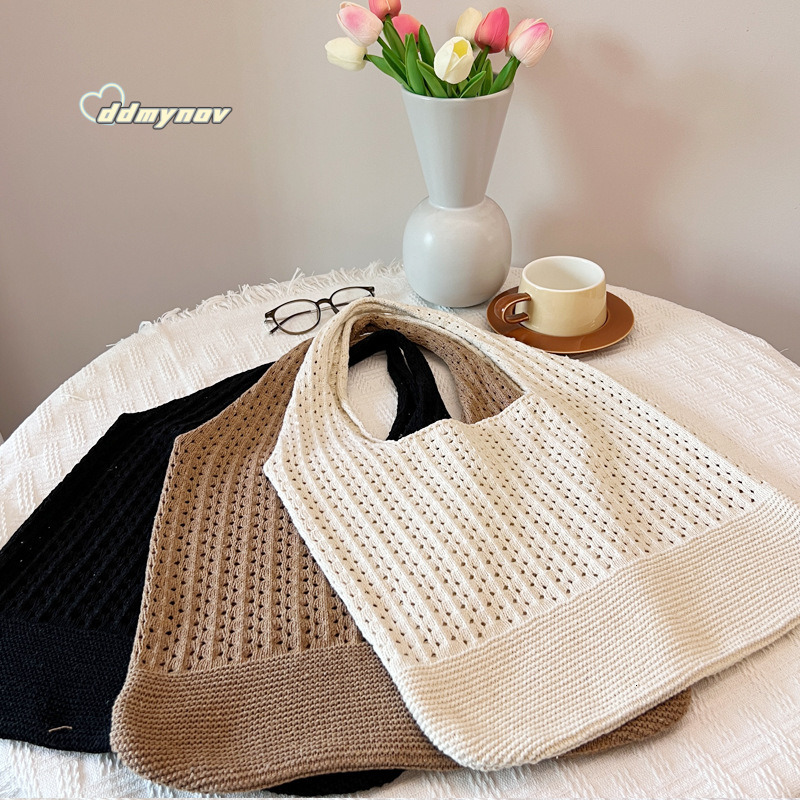 New Knitted Handwoven Tote Shoulder Women's Yarn Handbag Shopping Bag ddmynov