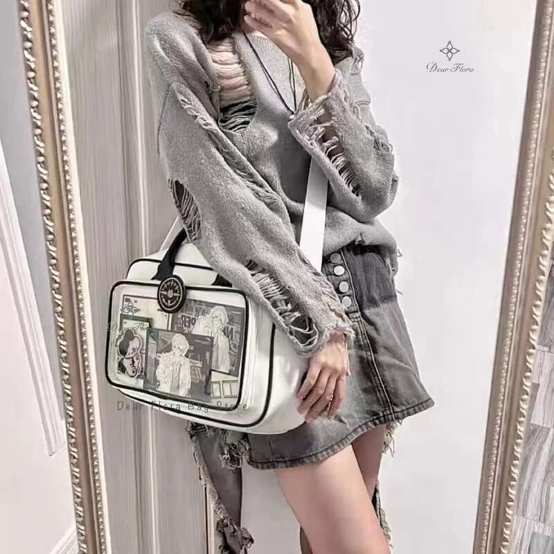 Y2k Cute Lolita Ita Kawaii Girls Transparent Messenger Large Capacity Shoulder Crossbody Bag DIY Display Casual Handbags