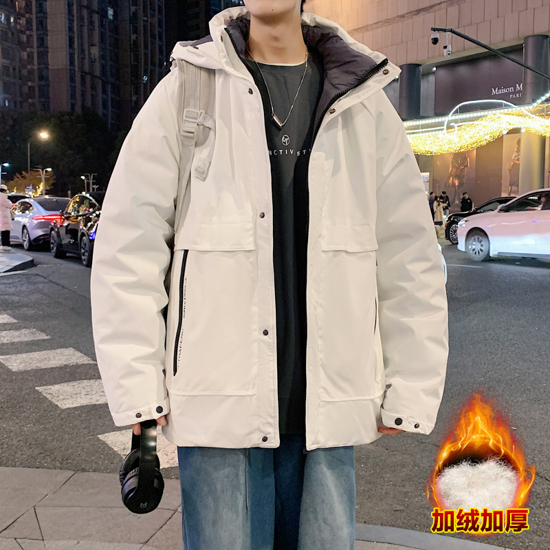 Ddmyoutdoor Winter Hooded Solid Color Down Jacket New Thickened Winter Outfit Trendy Loose Fit Men With Added Fleece For Warmth And Casual Versatility