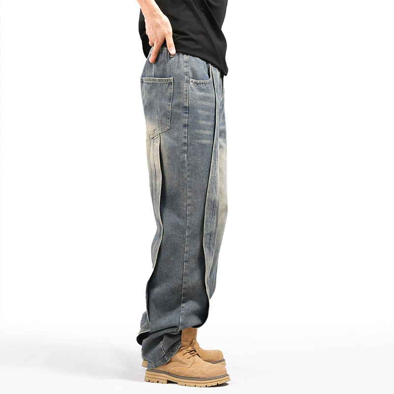 xxxl loose jeans elastic waist men stitching wideleg denim pants straight fashion trend trousers mens clothing bottoms