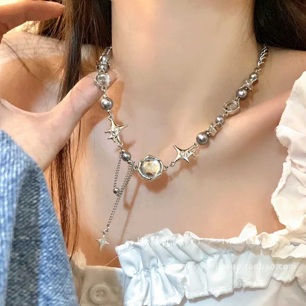 Sparkling Moonlight Stone Pendant Necklace for Women Starlight Irregular Long Tassel Chain Chokers Accessories Fashion Jewelry Y250605