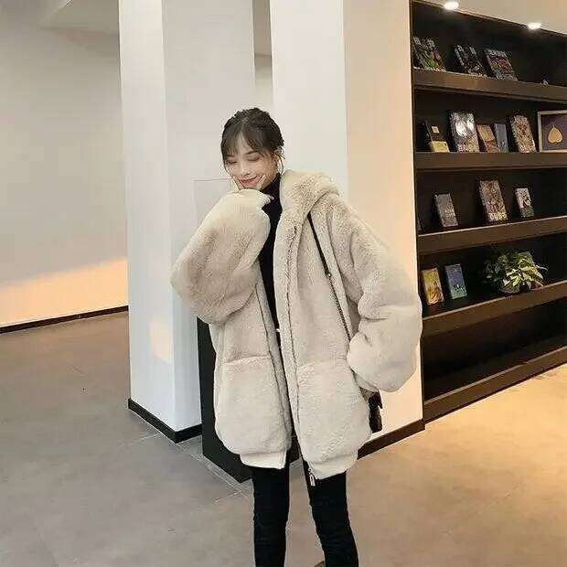 Women Thick Faux Jacket Colorblock Autumn Winter Maxi Coat Hooded Warm Belt Fur Parkas Bontjas Furry Outerwear