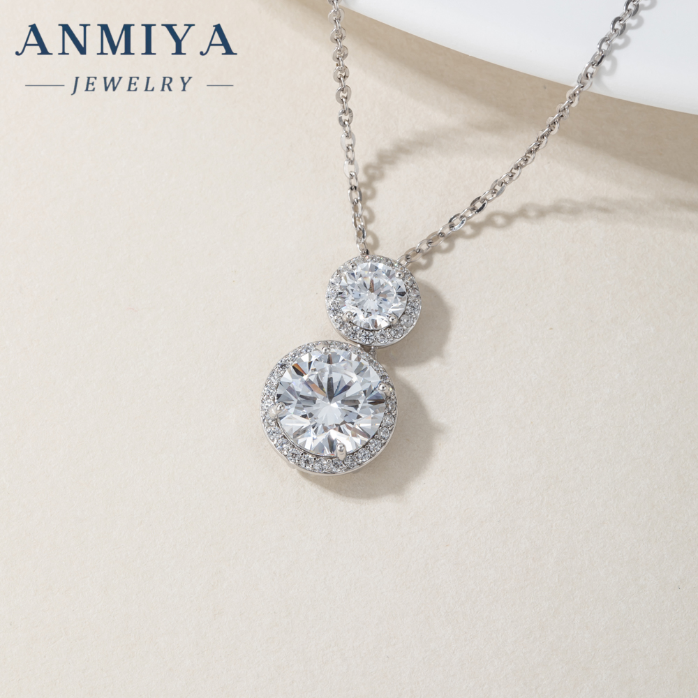 Glaring Fashion Jewelry Earrings Double Round Zircon Set Lab Diamond Jewelry Earrings and Necklace for Women