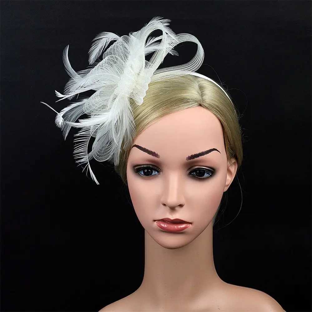 British Retro Women Feather Fascinator Headband Large Floral Hair Clip Cocktail Wedding Party Bridal Hat Decor Ladies Headwear Z250605