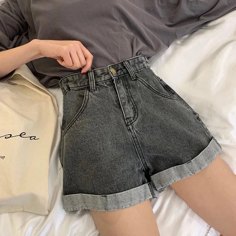 Womens Denim Shorts Wide With Belt High Waist Female Short Jeans Pants Trend In Offer Aesthetic Elasticty Outfits 250529