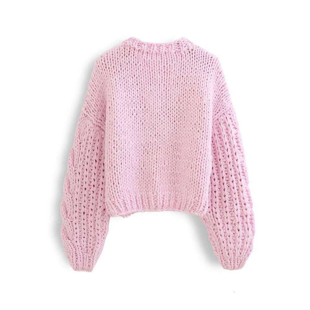 Handmade Chunky Knit Tops Women 2025 Fashion Cropped Knitted Cardigan Sweater Vintage Long Sleeve Female Outwear Chic C-159