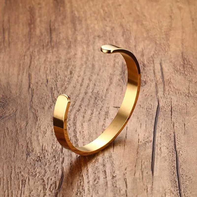 Solid Golden Flat 6mm 8mm Cuff Bangles for Men Bracelet Bangles Bracelet Wristband Bracelet W250606