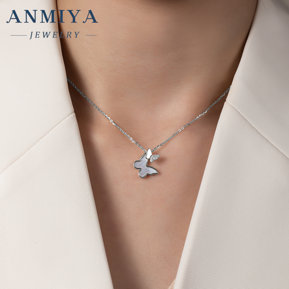 Customized S925 Silver Necklace Pendant Chain Adjustable Choker Cz Stone Butterfly Necklaces for Women