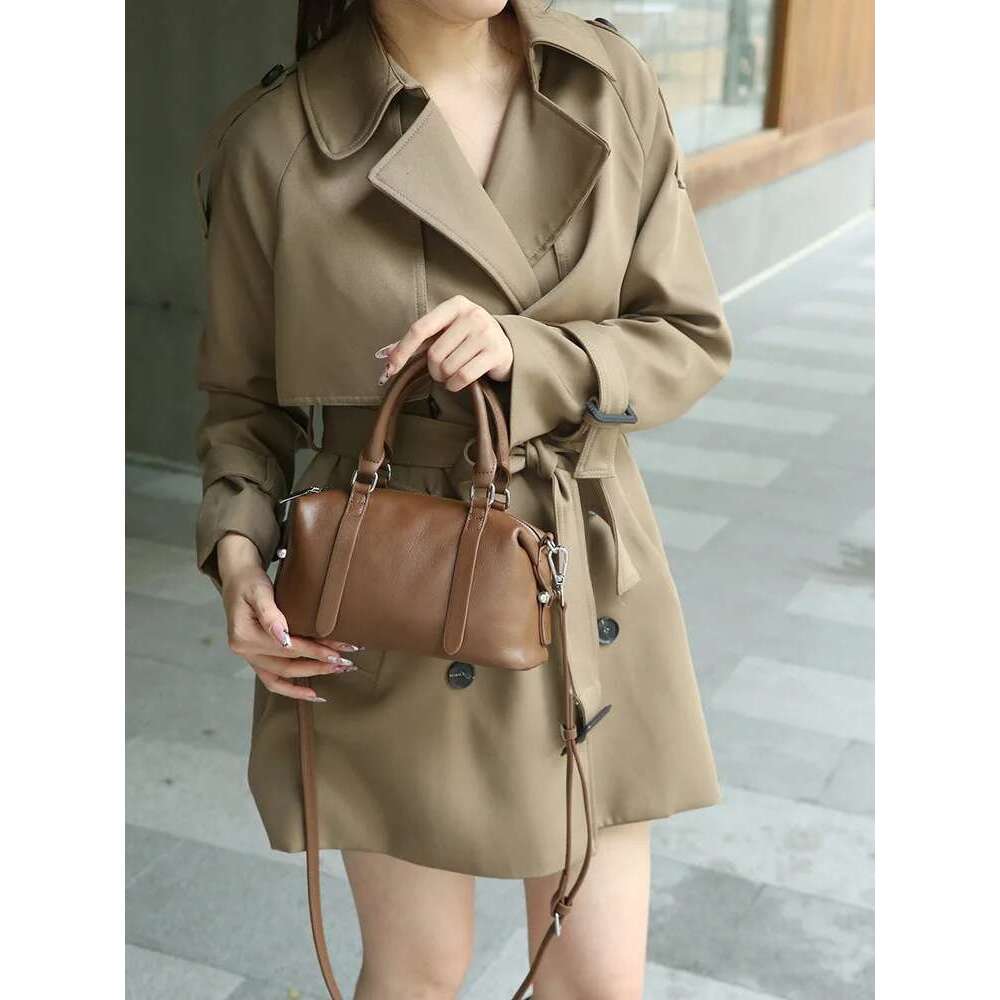 New Women's Handbag Commuting Genuine Leather Crossbody Female Cowhide Vintage Daily Shoulder Boston Bag as gift