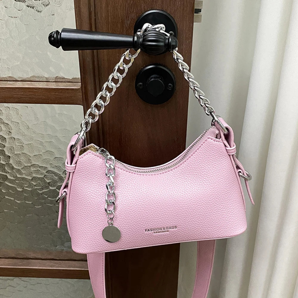 Summer Women Chains Crossbody Bag Korean Simple Solid Zipper Underarm Bags Daily All-Match Commute One Shoulder Packs 250605