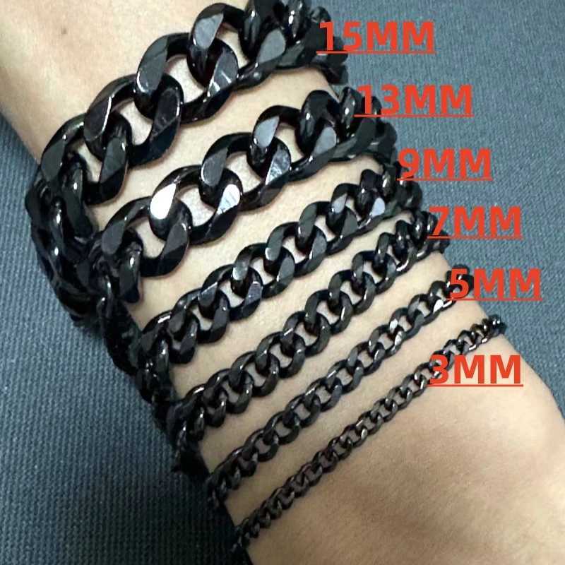 3MM-15MM Thick Stainless Steel Cuban Chain Bracelet For Men Adjustable Size Trend Accessory Jewelry Hand Chains W250606