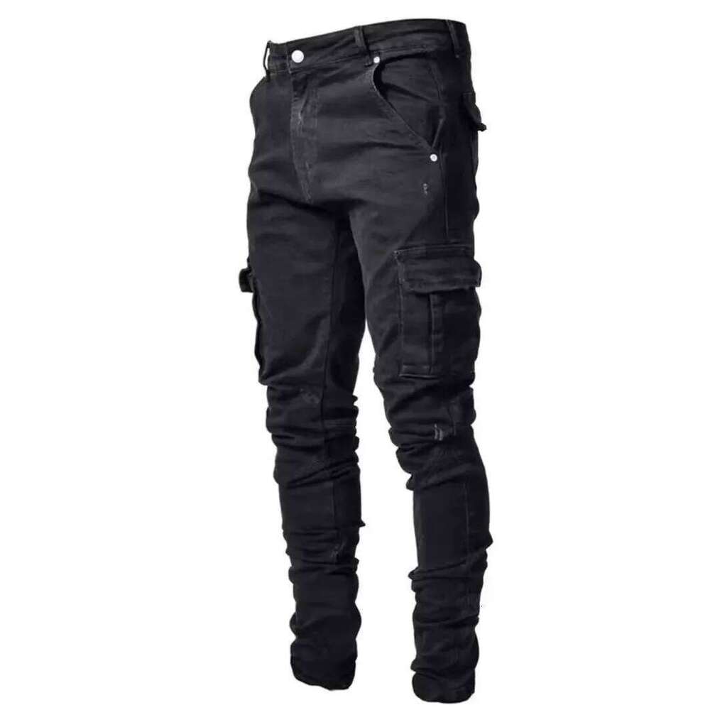 Men Stretch Jeans Washed Pencil Pants High Waist Ankle Length Trousers Vintage Pockets Button Zipper Fly Casual Basics Denims