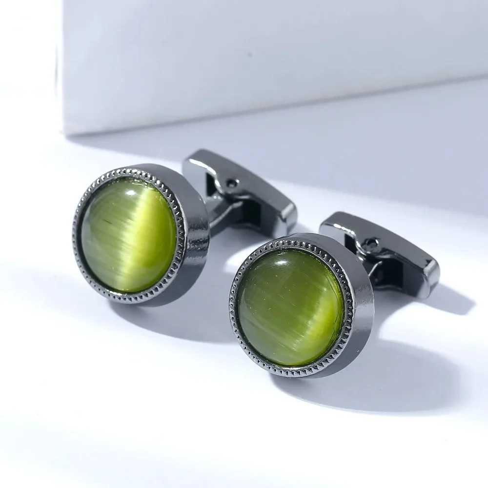 New Round Quality Cufflinks for Men Natural Cat Eye Stone Cufflink Shirt Cuff Links Luxury Jewelry Wedding Accessories W250606
