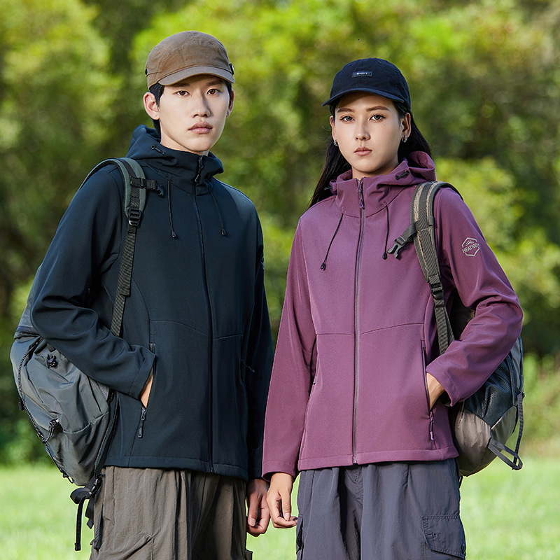 Ddmyoutdoor Outdoor Clothing Solid Color Couple Style Autumn Winter Hooded Windproof Waterproof Warm And Plush Soft Shell Jacket Top Jackets