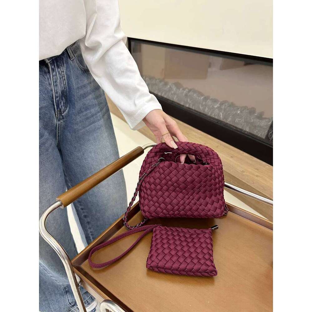 New Korean Style Satin Fabric Handwoven Exquisite Small Basket Chain Bag