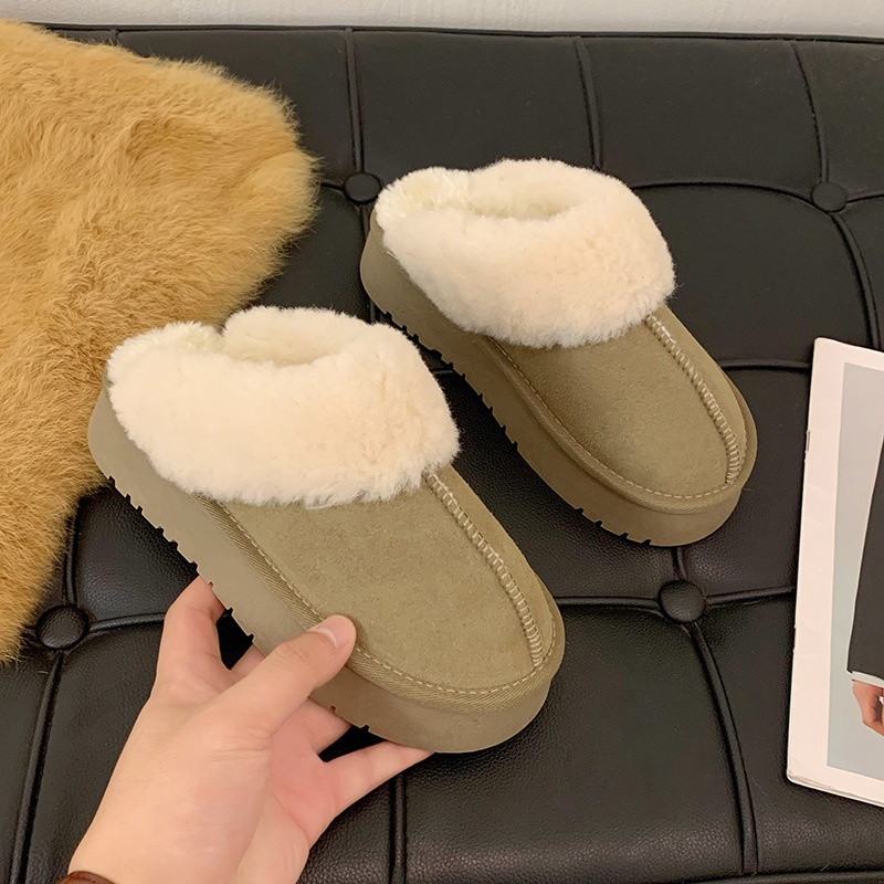 2025 free shipping autumn and winter new designer shoes women's fashionable khaki snow boots thick sole with velvet toe cotton slippers black bro