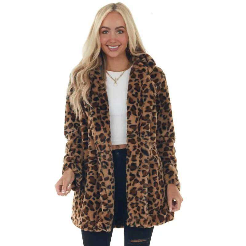 Faux Fur Women Winter Coat Wool 2025 Leopard Jacket Streetwear Warm Jackets Fashion Elegant Ladies Long Sleeve Coats Parkas
