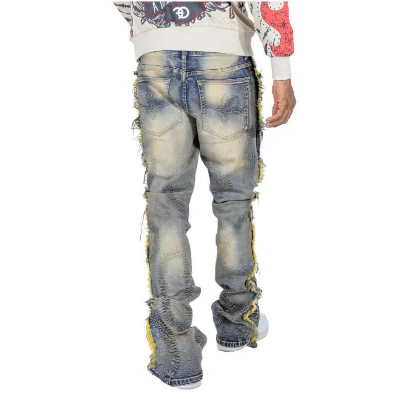 Mens Spring Summer Jeans Bottoms Fashion Embroidery Vintage Strtwear Denim Long Pants with Multi Pockets Casual DailyC250606