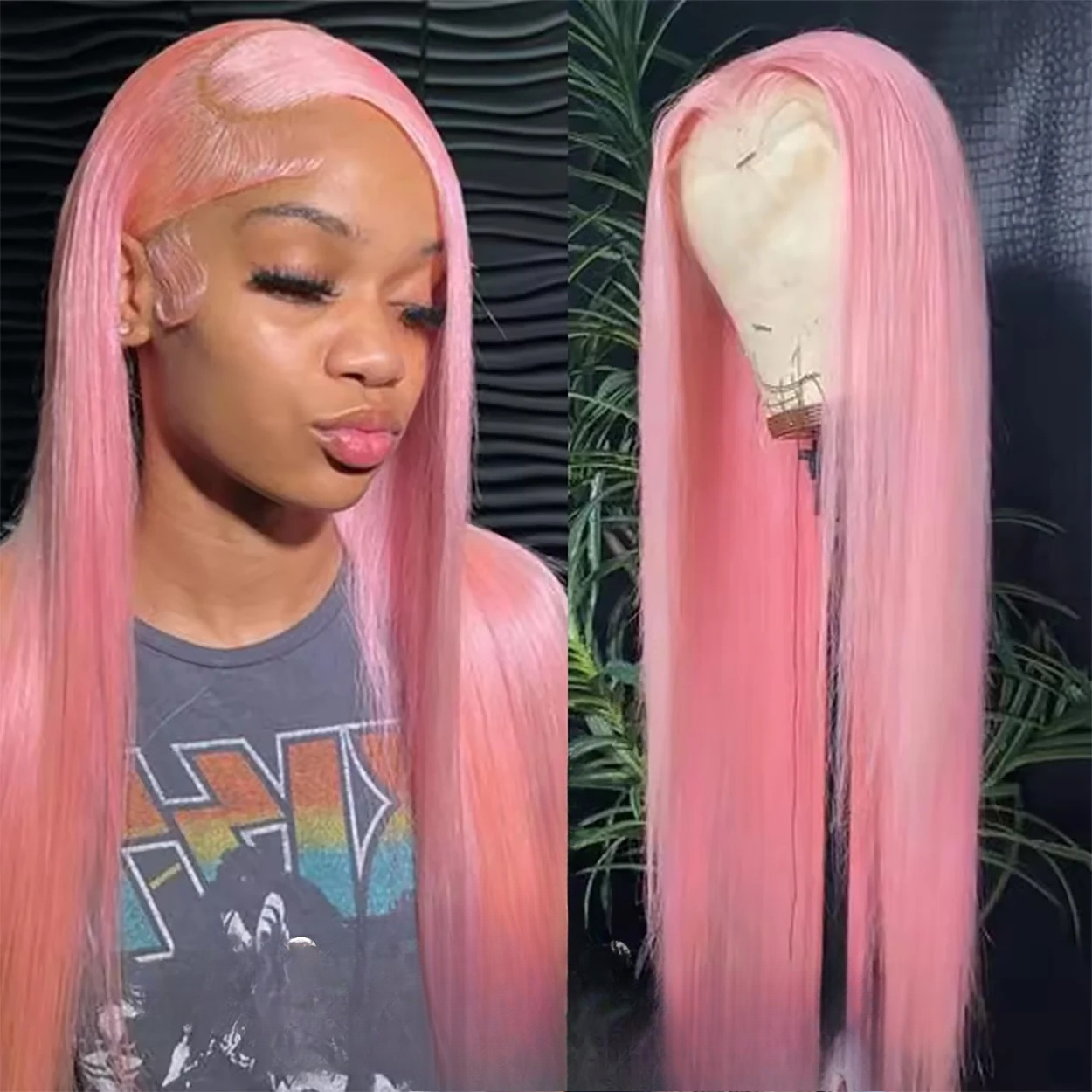 30 Inch Pink Lace Front Wig Human Hair 200 Density 13x6 HD Lace Frontal Wig Brazilian Colored Straight Wigs For Women Synthetic