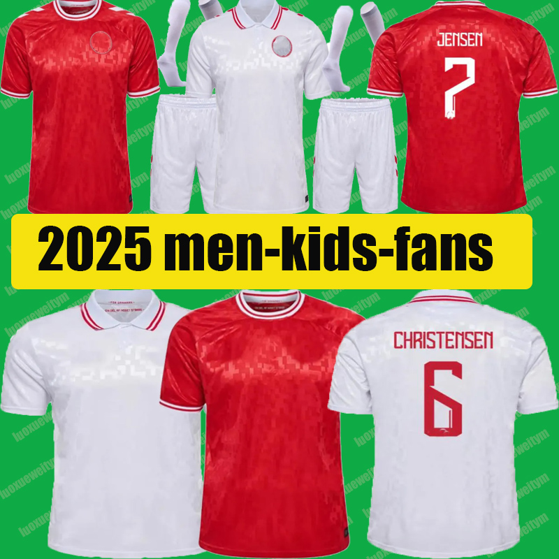 24 25 Denmark Soccer Jersey National Team Full Set Home Red Away White Men Uniform CHRISTENSEN JENSEN ERIKSEN DOLBERG Football Shirt Men Kids Kit