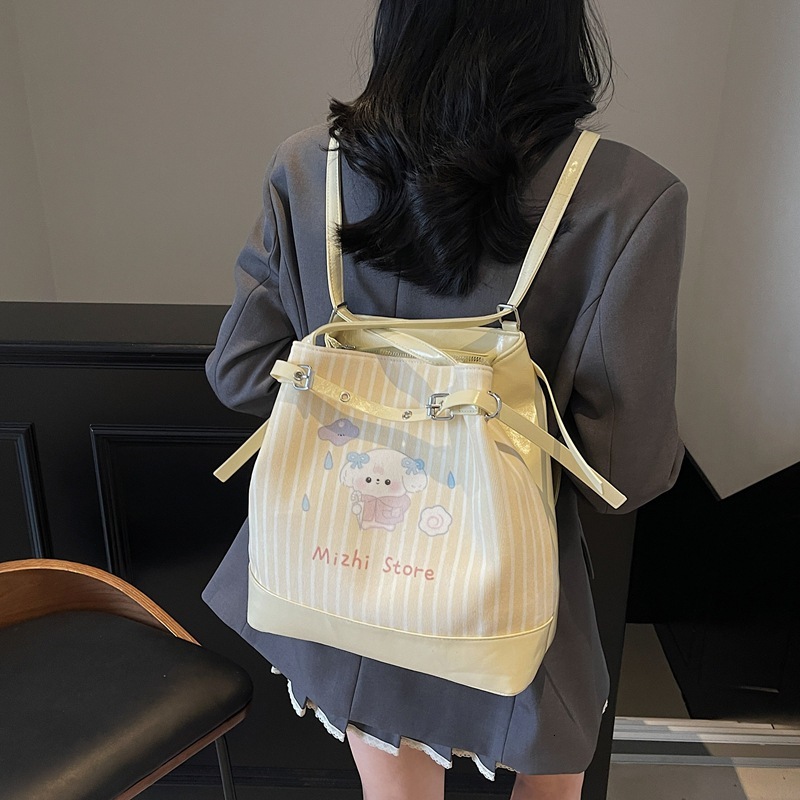 designer Cartoon Print Backpack for Women 2025 New Trendy Fashion Cute Bear Bucket Bag Casual Shoul