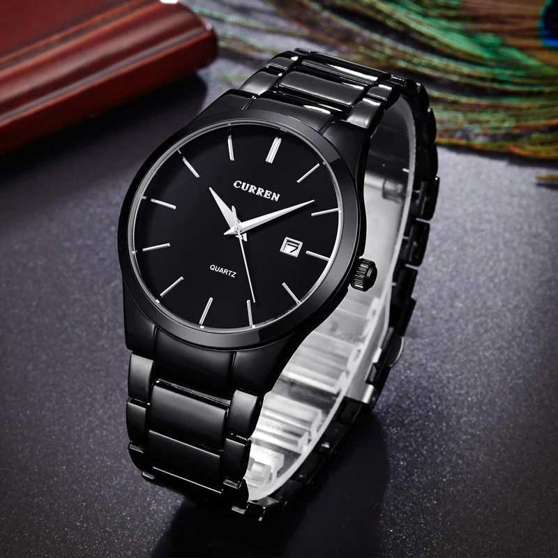 black Curren Top Brand Business Men Male Luxury Watch Casual Full steel Calendar Wristwatches quartz watches relogio masculino Y250605
