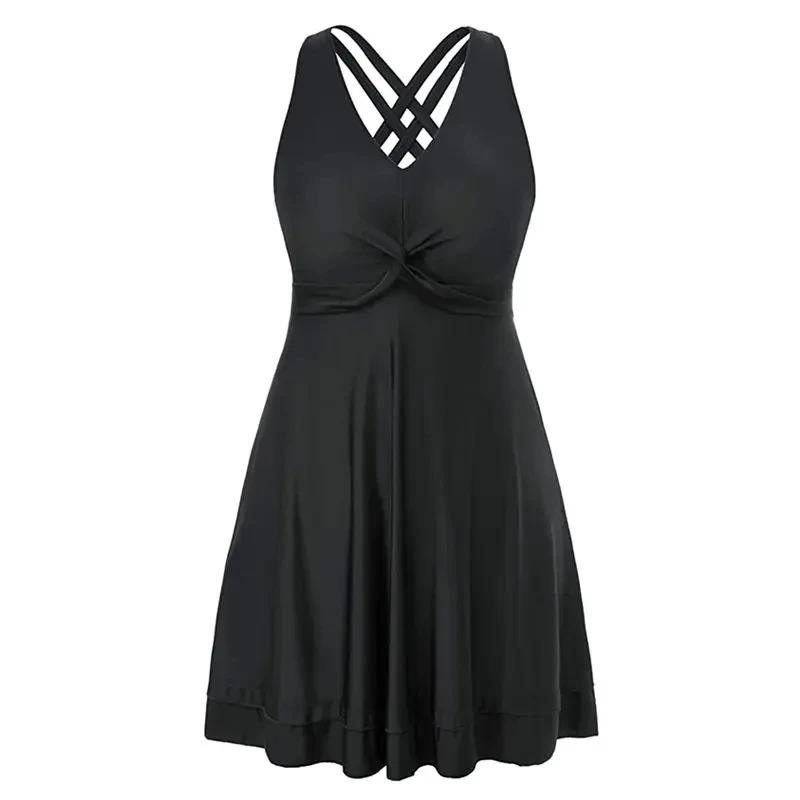 Women Summer Swimsuit Plus Size Swimdress Two Piece Cross Back Tankini Set Swimwear High Waist Chubby Swimsuits 250603