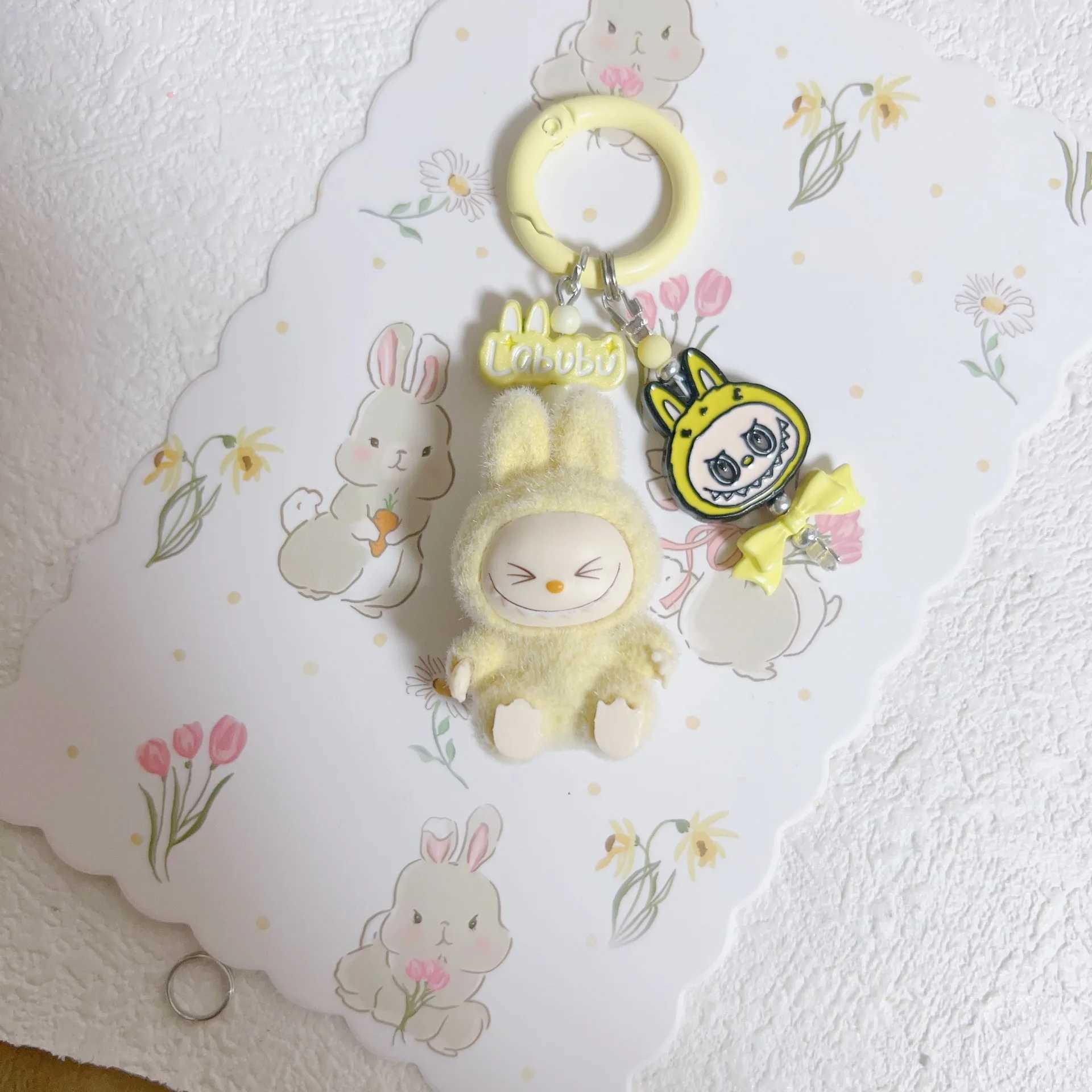 New Labubu Doll Vinyl Mobile Pendant Keychain Handmade DIY Car Pendant Christmas Gift X250606
