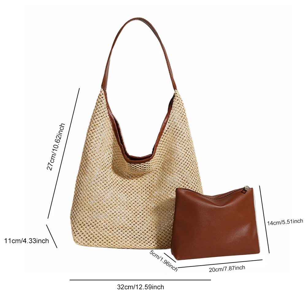 Straw Tote Bag for Women Raffia Shoulder Top Handle Clutch Purse Boho Rattan Woven Handbags Summer Beach 250605