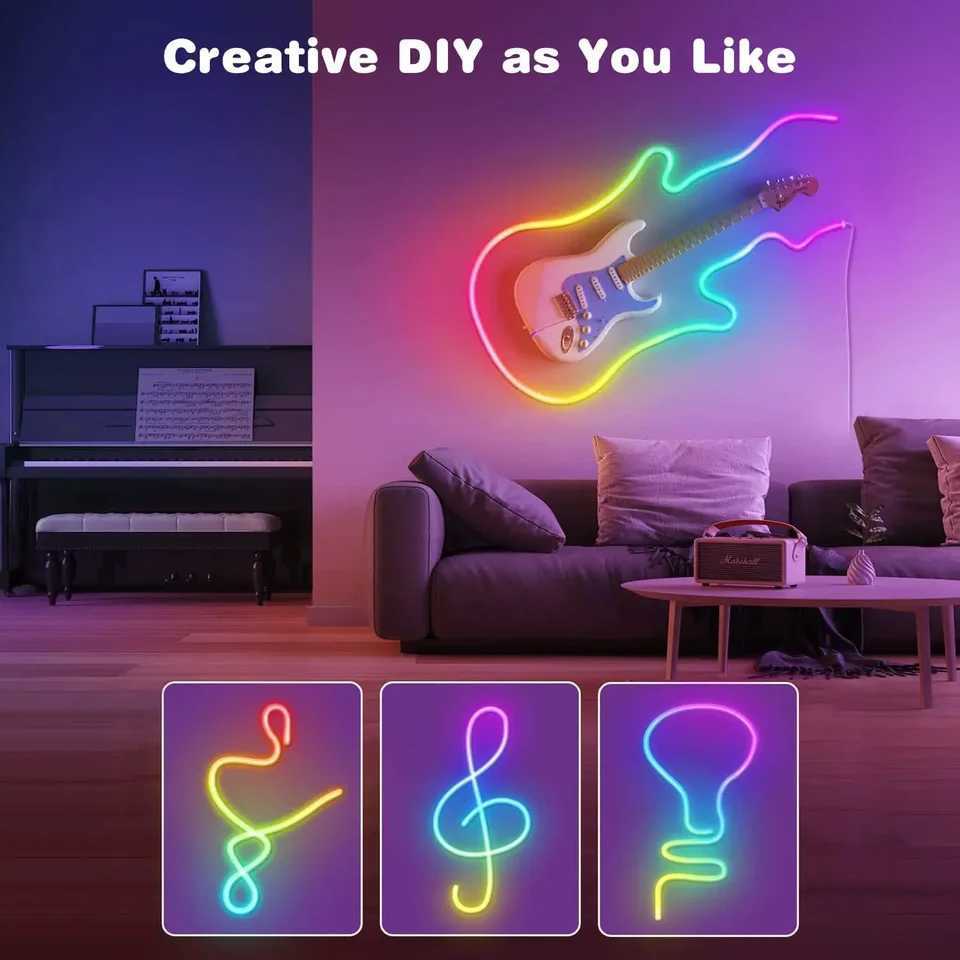 DC5V RGBIC Neon LED Strip Lights Neon Rope Light with Music Sync DIY RGBIC Dreamcolor Chasing Strip Tape for Home Decor Lighting Z250605