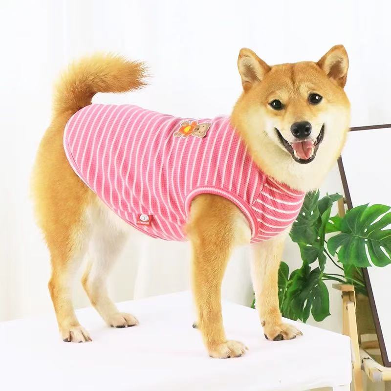 T00395 Pet dog summer thin clothes Shiba Inu medium-sized dog small dog cute spring and autumn striped vest anti-hair loss