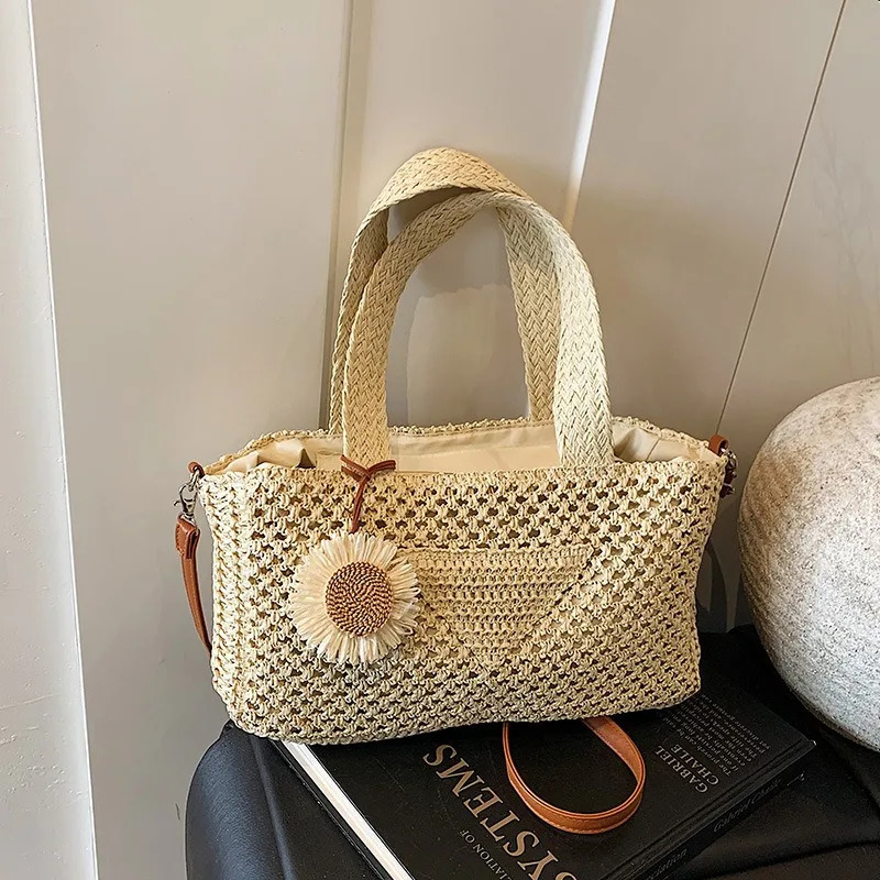 Large Capacity Hand Woven Beach Resort One Shoulder Tote Bag Leisure Grass Bag 250605