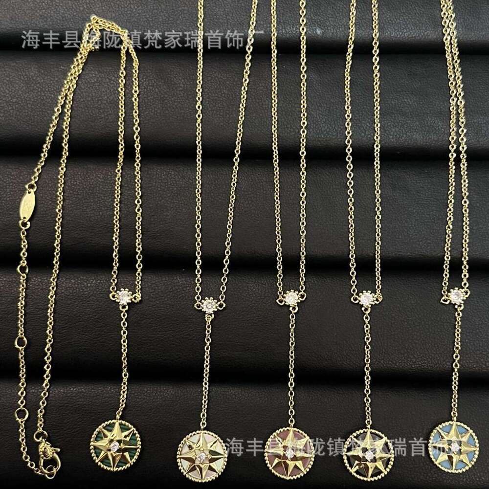 Dijia Compass Eight-Pointed Star Necklace for Women, Collarbone Chain, Natural White Mother-of-Pearl Agate, Niche Design, Mixed and Layered Bracelet