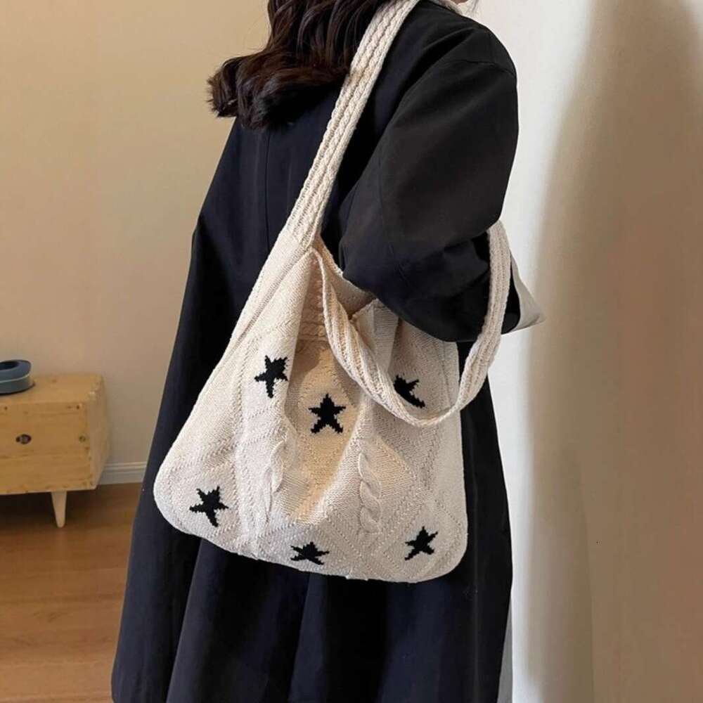 New Knitted Woven Versatile Shoulder Women's High-End Exquisite Large Capacity Tote Bag B5