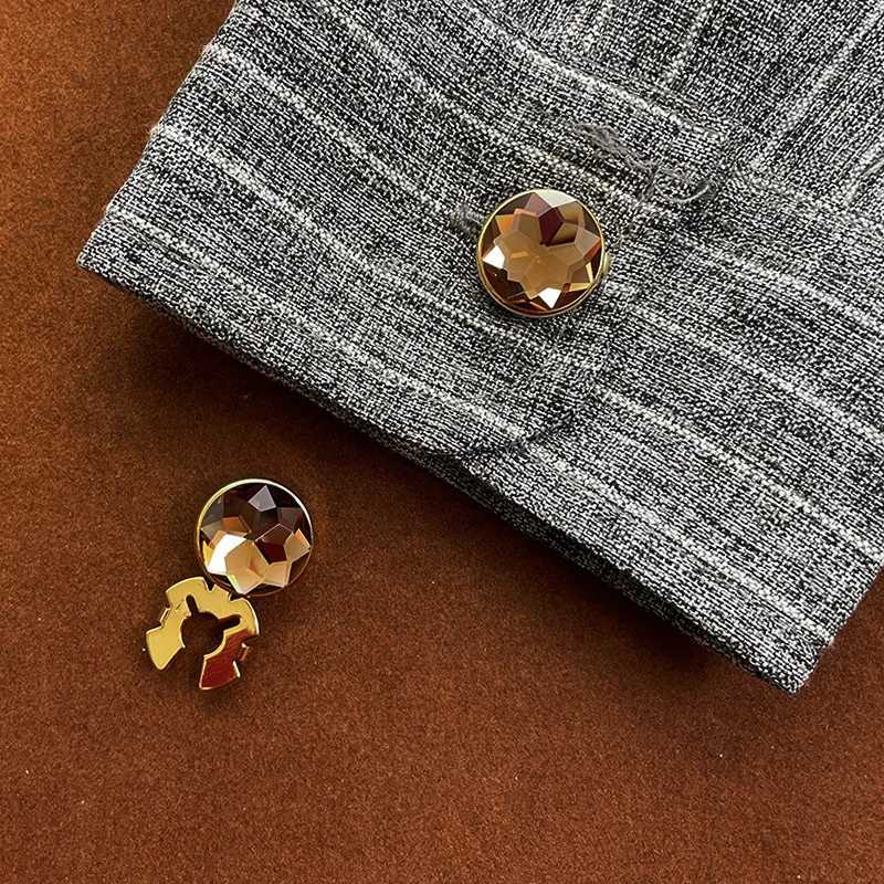 Non-French Shirt Rhinestone Cufflinks Geometric Round Snowflakes Small Brooches High-end Men Business Dress Wedding Accessories W250606