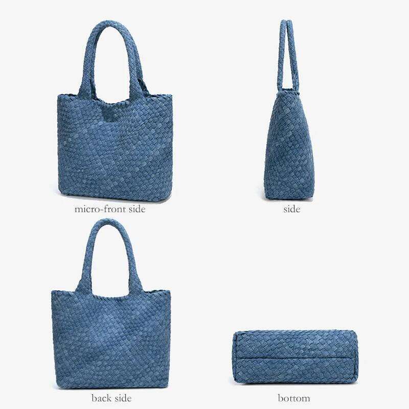 2025 New Women's Soft Sturdy Denim Woven Bag Handmade Knitting Tote Korean Style Spacious Eco-Friendly Classic Composite Handbag 2025/06/06