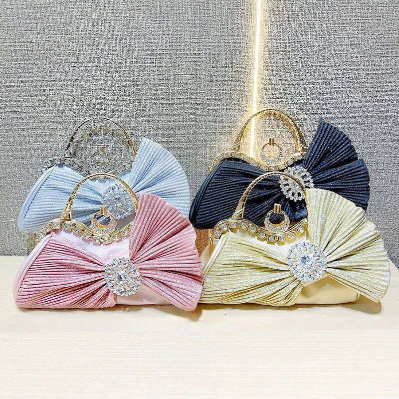 Ladies New Shiny Dia Handmade Bow Evening Designer Wedding Party Handbag French Girl Elegant Clutch Bag