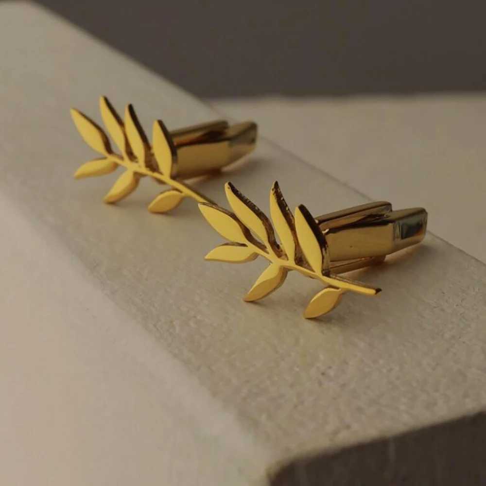 Personalized Olive Branch Pattern Cufflinks Mens Fashionable Stainless Steel Customized Cufflinks Fathers Day Husband Gift W250606