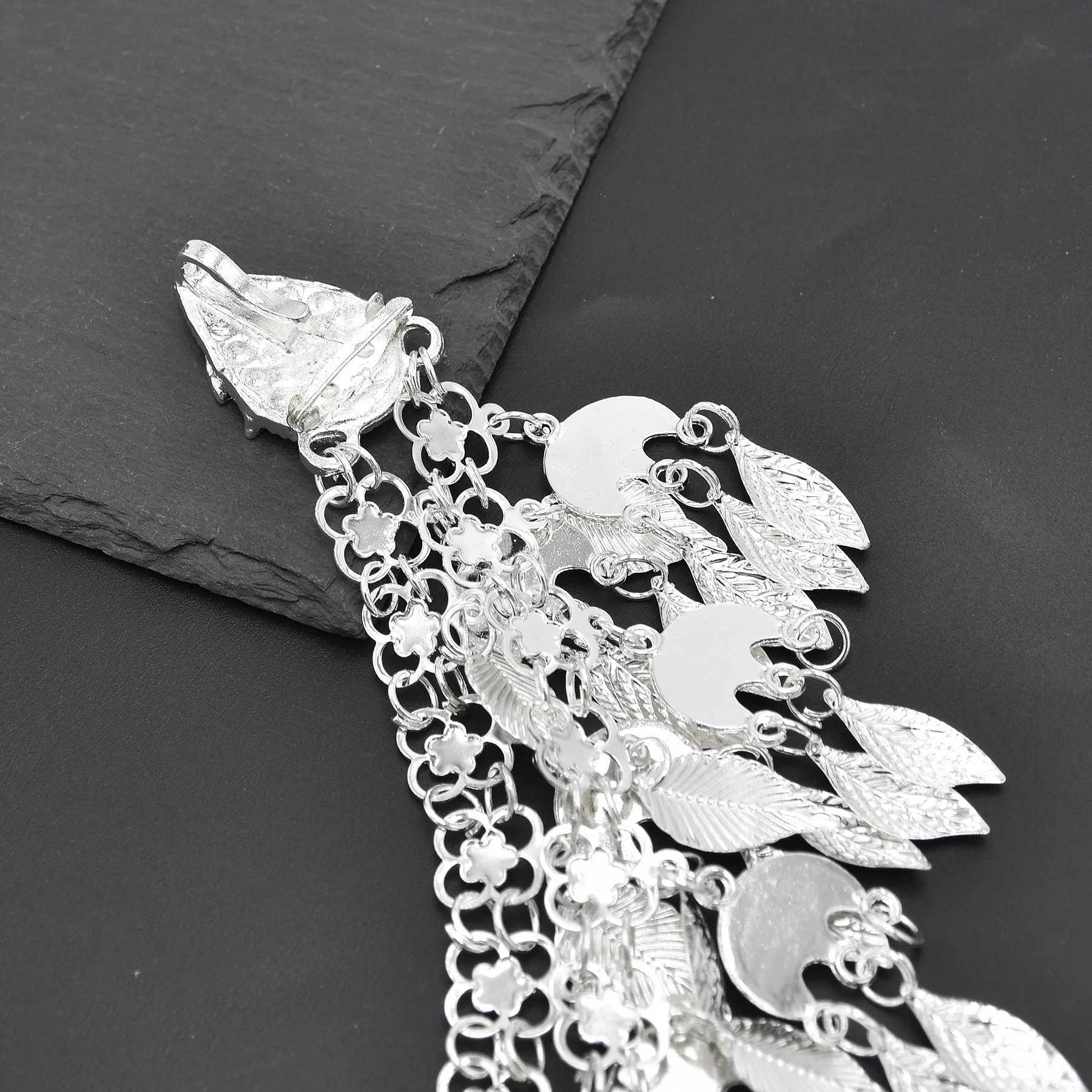 Assyrian style Flag Leaves Tassel Women Hair Jewelry Ethnic Travel Statement Hairband maang tikka headband. Z250605