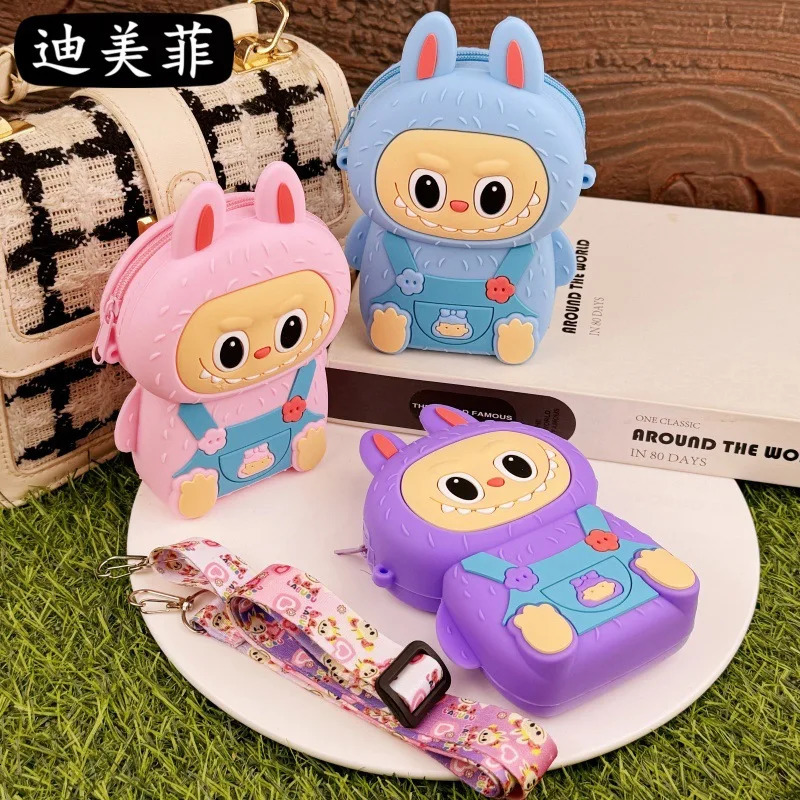 Anime Labubu Silicone Coin Purse Cartoon Messenger Bag Cute Crossbody Girls Allmatch Shoulder Kids Party Gifts 250605