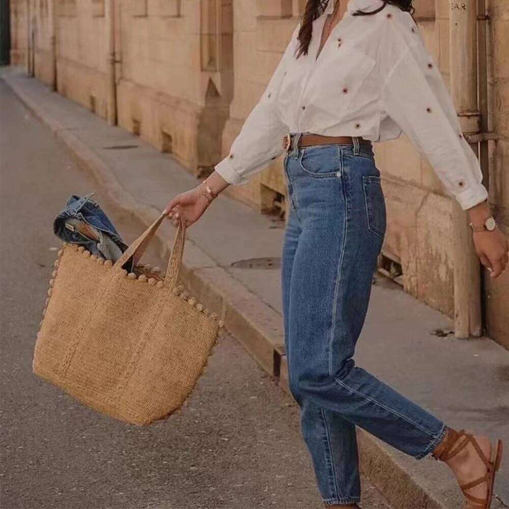 Bohemian Raffia Straw Large Capacity Travel Beach Bags for Women Shoulder Handmade Summer Rattan Bag Purses and Handbags