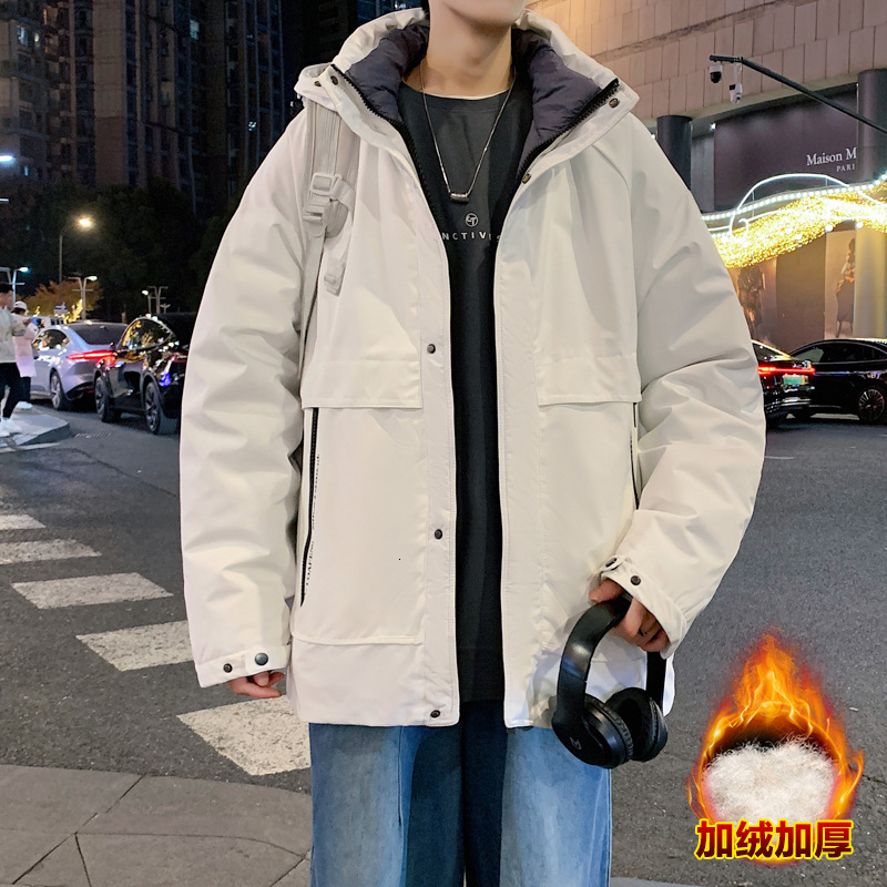 Ddmyoutdoor Winter Hooded Solid Color Down Jacket New Thickened Winter Outfit Trendy Loose Fit Men With Added Fleece For Warmth And Casual Versatility