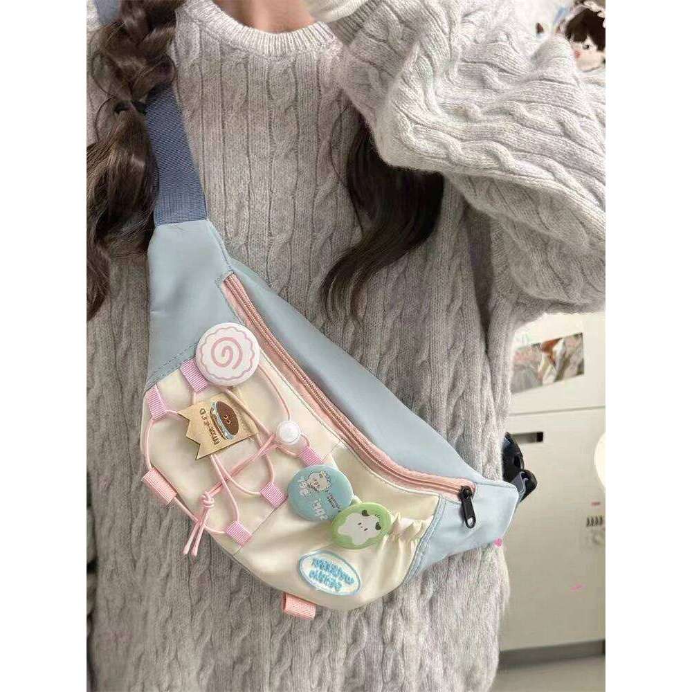 MBTI Casual Crossbody For Women Japanese Style Cute Fashion Fanny Pack Contrast Color Kawaii Female Designer Bags