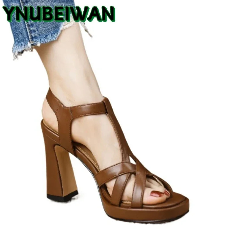 High Heels Women Sandals Open Toe Fashion Shoes Chunky Leather Summer Woman Platform 2025 Slingback Dress Pumps Zapatillas 250605