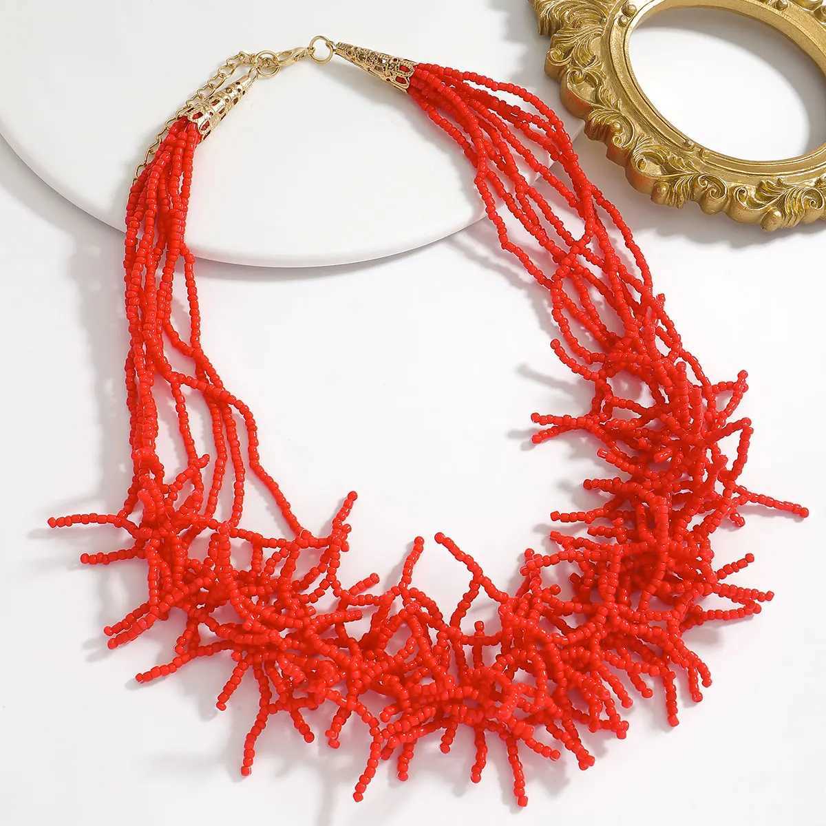 Fashion Colorful Beads Coral Necklace For Women Boho Ethnic Retro Multilayer Summer Vacation Sea Beach Jewelry Gift Girlfriend Y250605